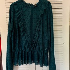 Plus size long sleeve ruffled blouse